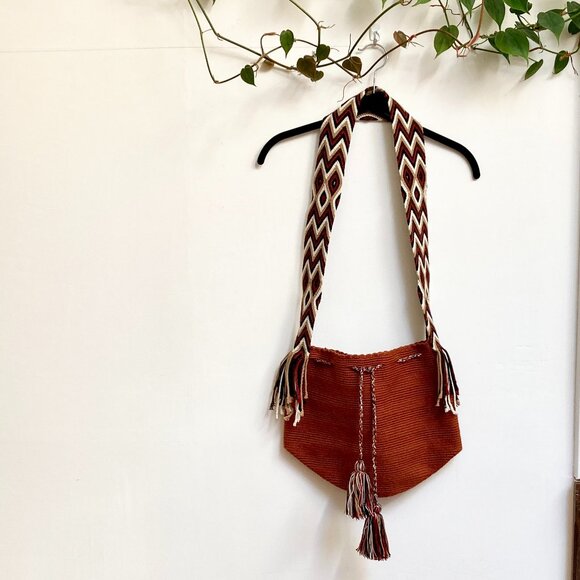 Hand Crafted Handbags - Handcrafted Woven Crossbody Tote Bag In Rust W/Multi-Colored Tassels | Unisex
